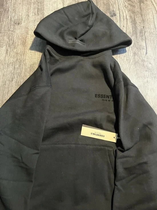 Essentials Black Logo Pullover Hoodie - Picture 1 of 2